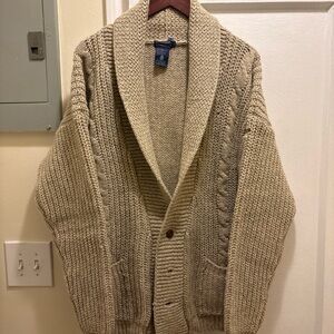 Men's Shawl Collar Cable Knit Cardigan - Beige